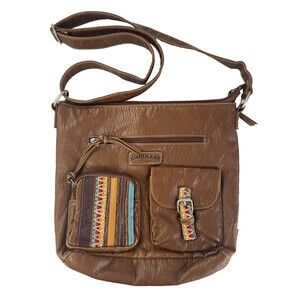 Unionbay Faux Leather Boho Crossbody Messenger Bag Brown Y2K Soft Eclectic Style